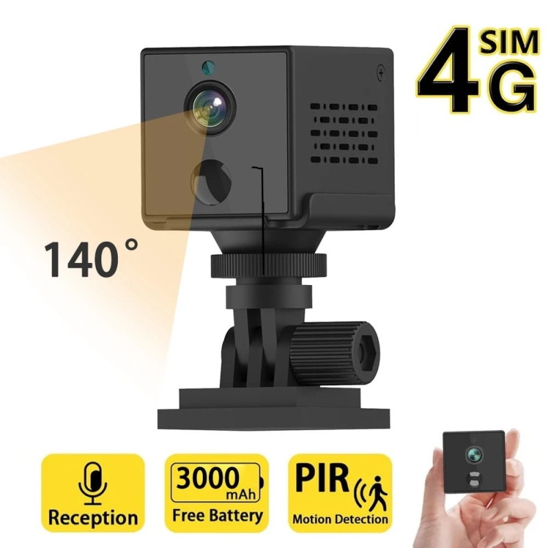 Miniaturowa kamera 4G z obsługą karty SIM, detekcją ruchu PIR i szerokim kątem widzenia.